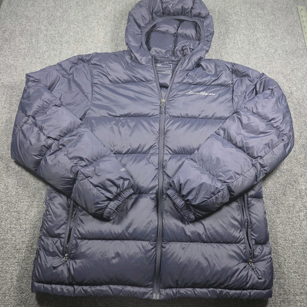 Eddie Bauer EB650 Down Puffer Jacket Men Medium Blue Full Zip Quilted EB650